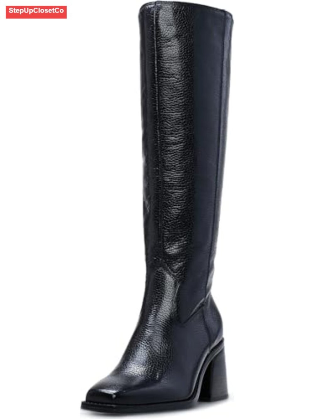Extra Wide Calf Knee High Boot Suede Leather Block Heel Square Toe